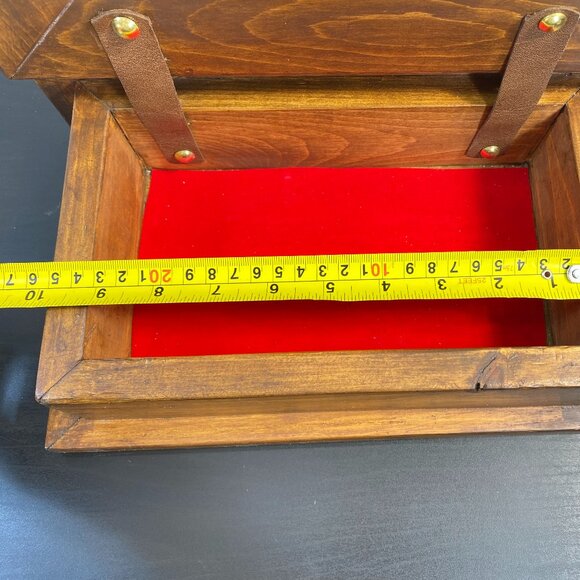 Handmade Wooden Jewelry Box, Red Velvet, Top Opening Keepsake, Luxury Wood, Vint - Picture 7 of 10